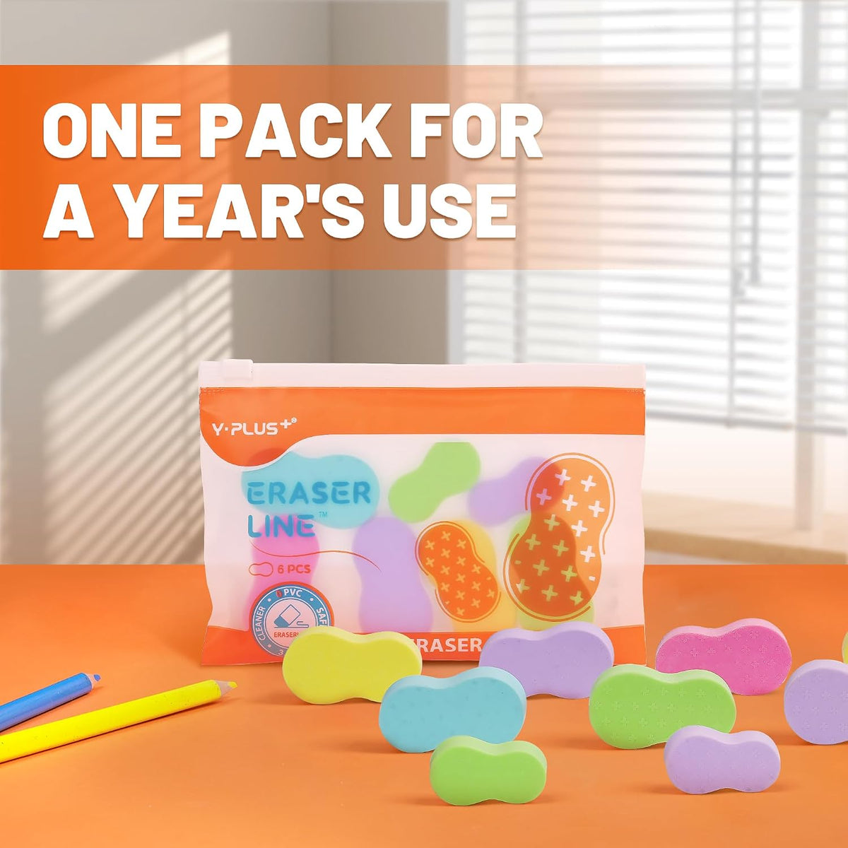 YPLUS Hi-Polymer Erasers — Pack of 6 — Peanut Shape