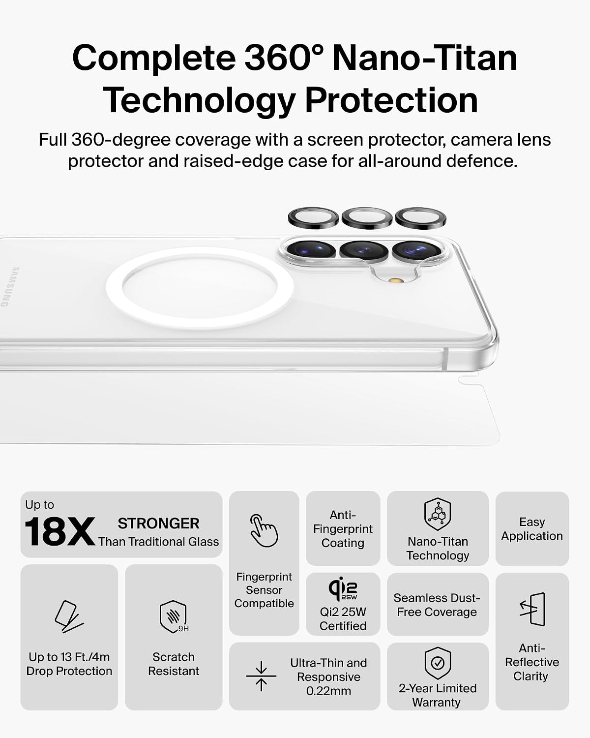 Belkin ScreenForce Titan Protective Bundle for Samsung Galaxy S26+ with Scratch Resistant Screen Protector, Shockproof Phone Case and Anti-Reflective Camera Lens Protector - 4M Drop Protection