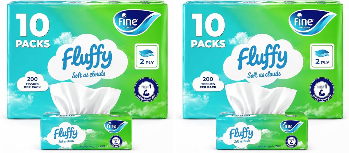 Fine Fluffy Facial Tissue, 20 packs of 200 sheets x 2 Ply — front product image