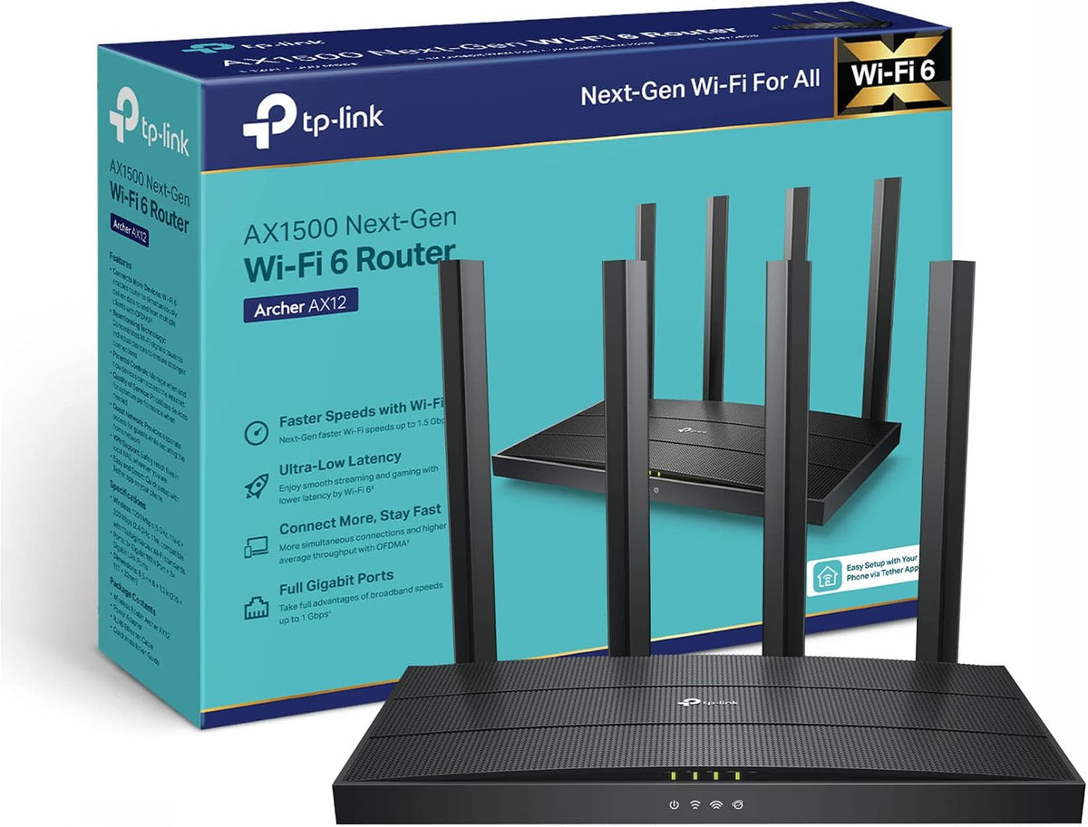 TP-Link Archer AX12 New Generation WiFi 6 AX1500Mbps Dual Band WiFi Router with Gigabit LAN/WAN Ports, WPA3 Security, 4 High-Performance External Antennas for Gaming Xbox/PS4/Steam and 4K