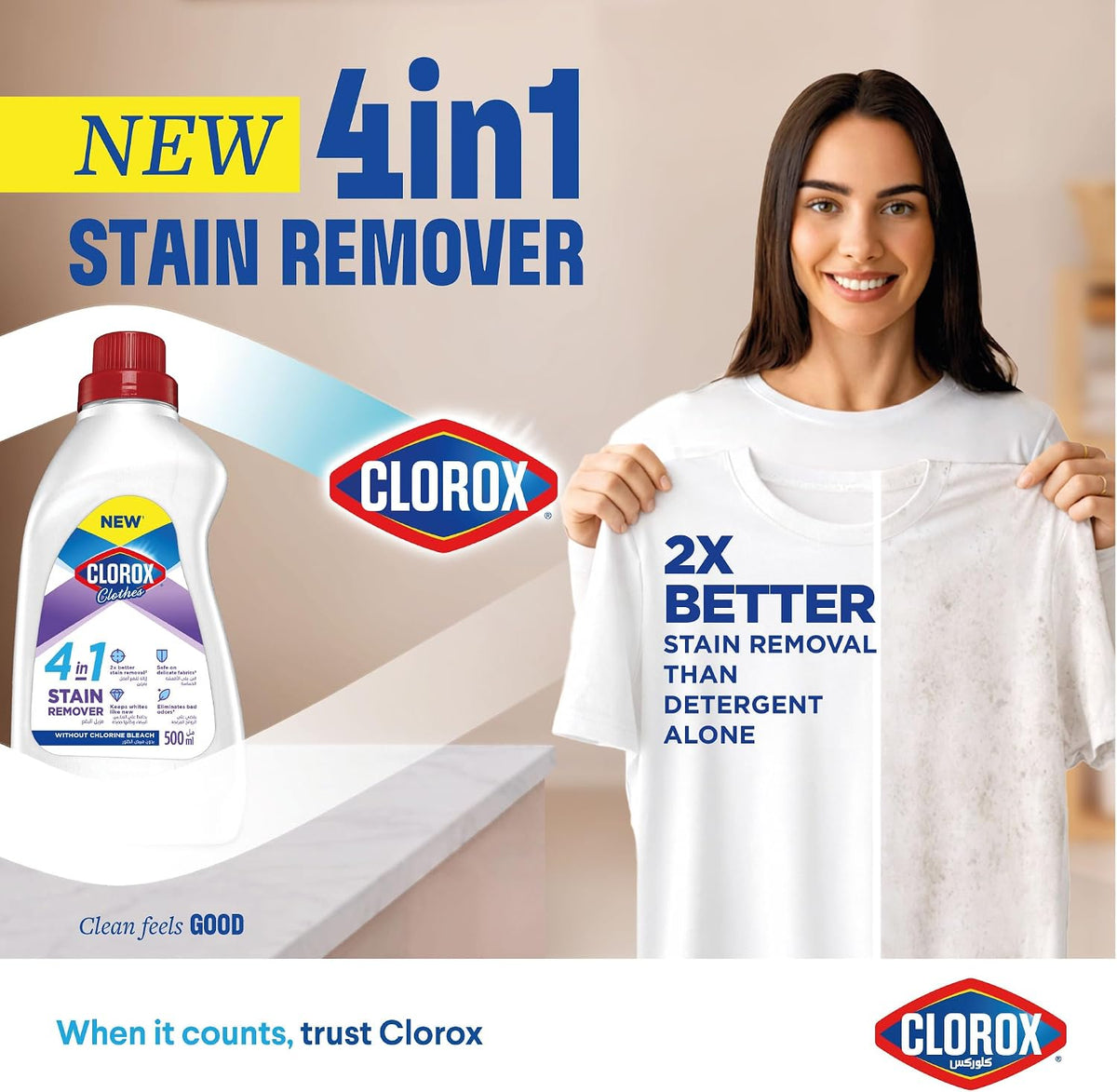 Clorox for Clothes 4in1 Stain Remover, 500ml, Clorox For White Clothes Without Chlorine Bleach, Safe on Delicate Fabrics — additional view 2