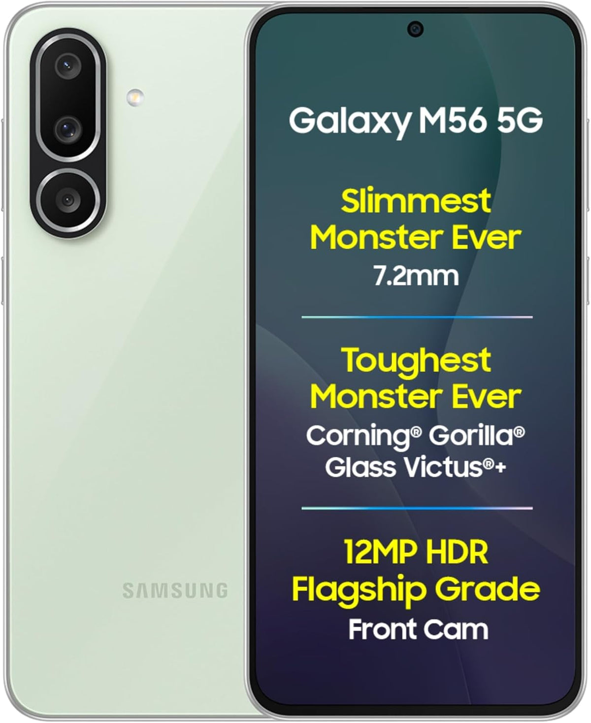 Samsung Galaxy M56 5G Mobile (Light Green, 8GB RAM, 128GB Storage) | Segment's Slimmest | Gorilla Glass Victus+ | 10 Bit HDR Video | 50MP Camera | AI | Vapour Cooling Chamber | Lag-free Gaming