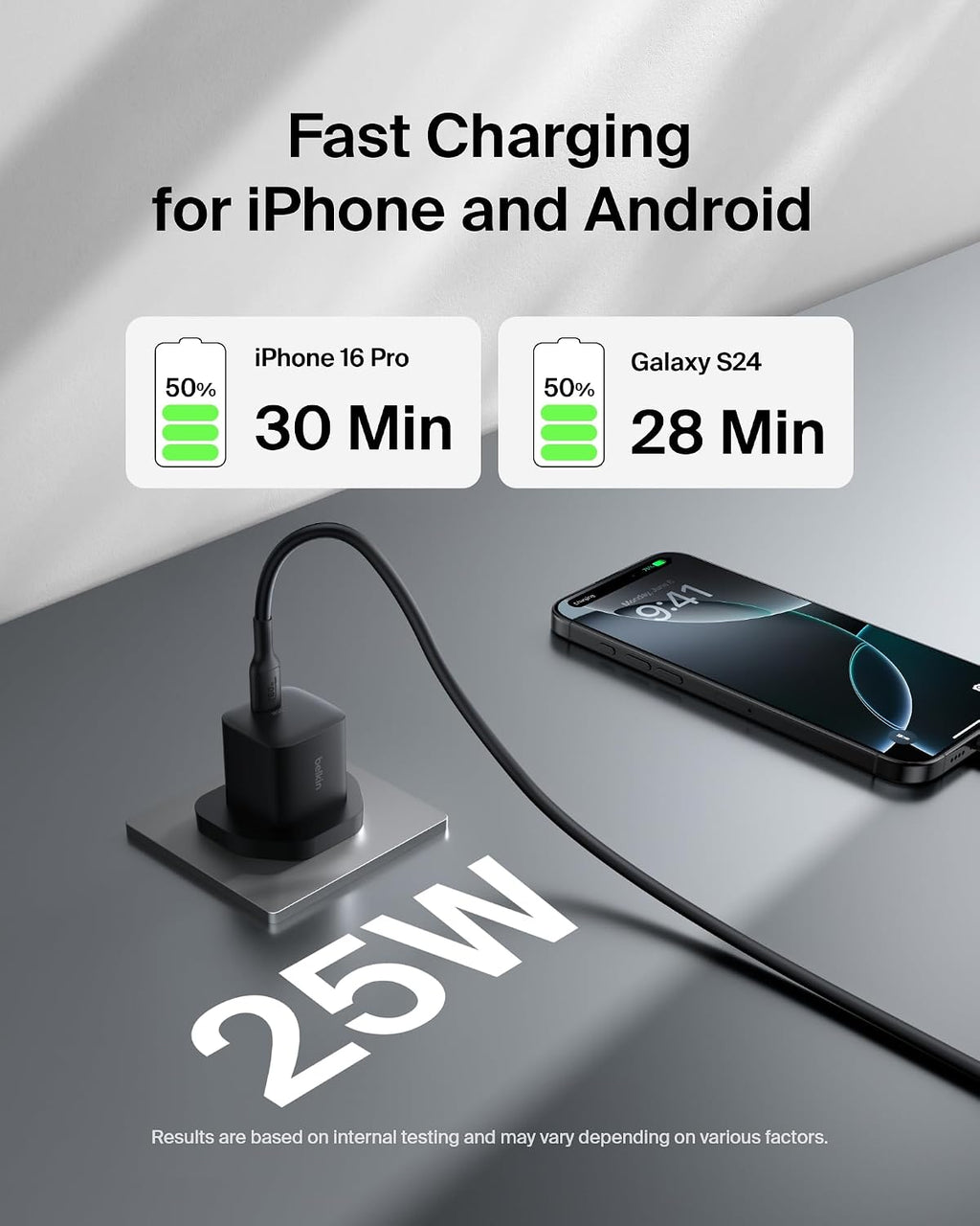 Belkin USB-C Plug 25W - USB-C Phone Charger PD 3.0 Fast Charging with PPS for Apple iPhone 17, iPhone Air, iPhone 16, Samsung Galaxy S25, Pixel 10, Nintendo Switch, & More - Black