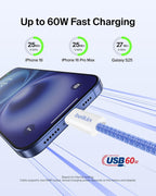 Belkin 2-Pack Braided USB-C to USB-C Cable 1.5m/5ft, 60W - Soft, Flexible Fast-Charging Cable, Type C Charger Cord for iPhone 17 & 16 Series, Galaxy S25, Pixel 9, iPad Pro, & More - Blue