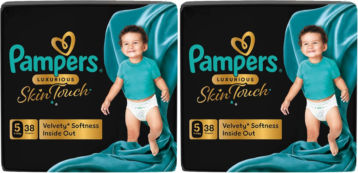 Pampers Luxurious Skin Touch Premium Diapers 11-16kg Size 5,38 for Toddlers (Pack of 2)