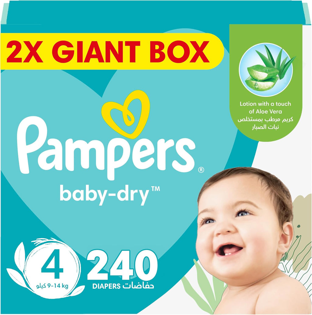 Pampers Baby Dry Taped Diapers with Aloe Vera Lotion, up to 100% Leakage Protection, Size 4, 9-14kg,