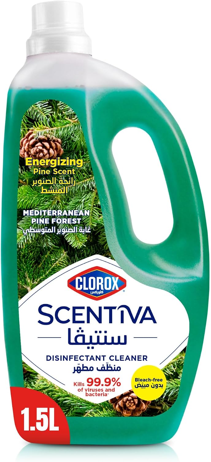 Clorox Scentiva Disinfectant Floor Cleaner 1.5L, Mediterranean Pine Forest, Kills 99.9% of Viruses and Bacteria, Bleach Free — front product image