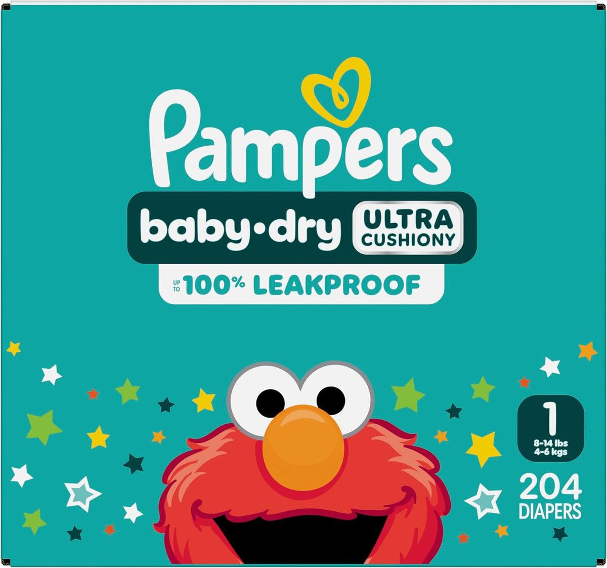 Pampers Baby Dry Diapers - Size 1, 204 Count, Absorbent Disposable Diapers