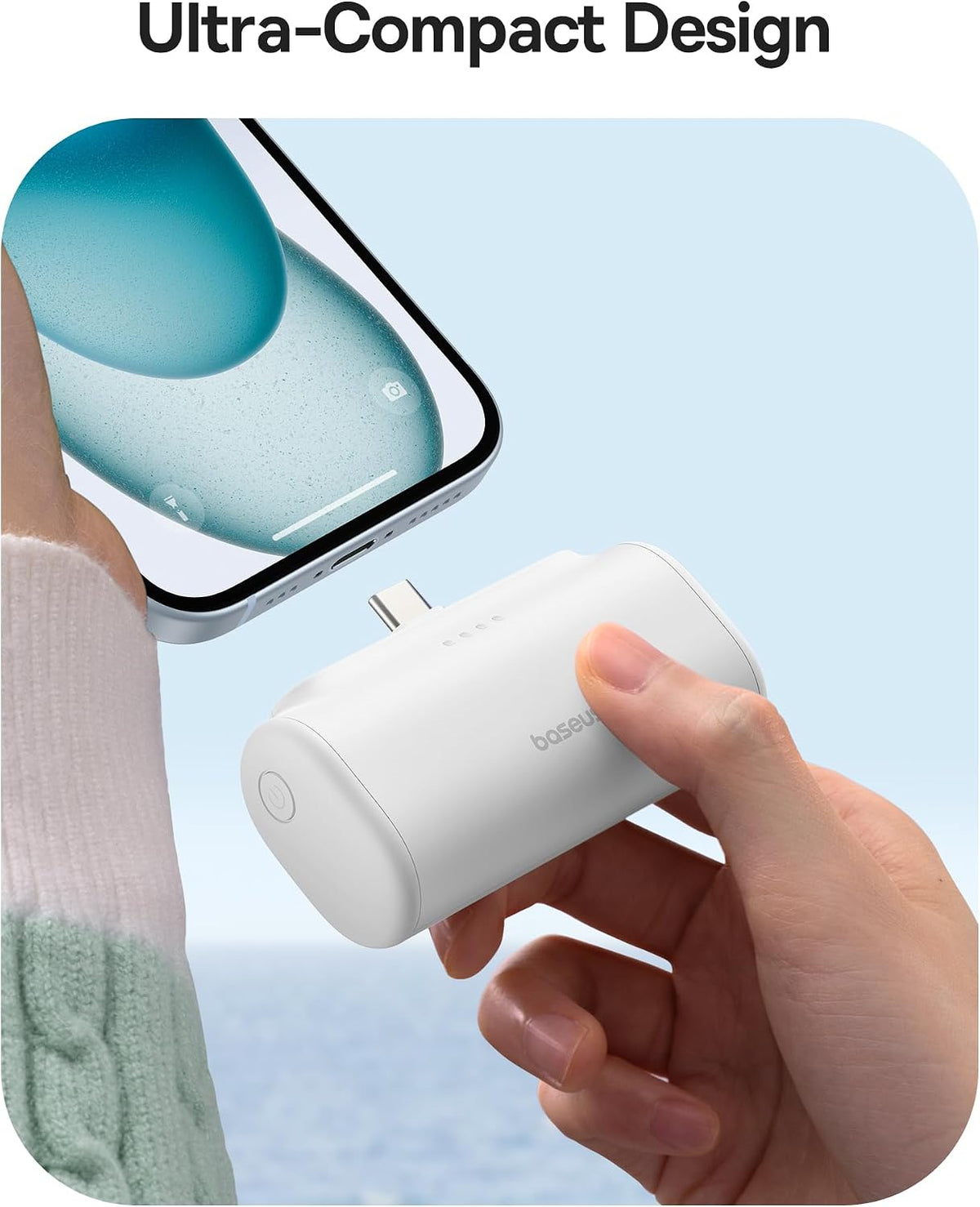 Baseus 5000mAh Small Power Bank, PD 20W Fast Charging Portable Charger with USB C Port, External Battery — 5KmAh-20W-Compact — White