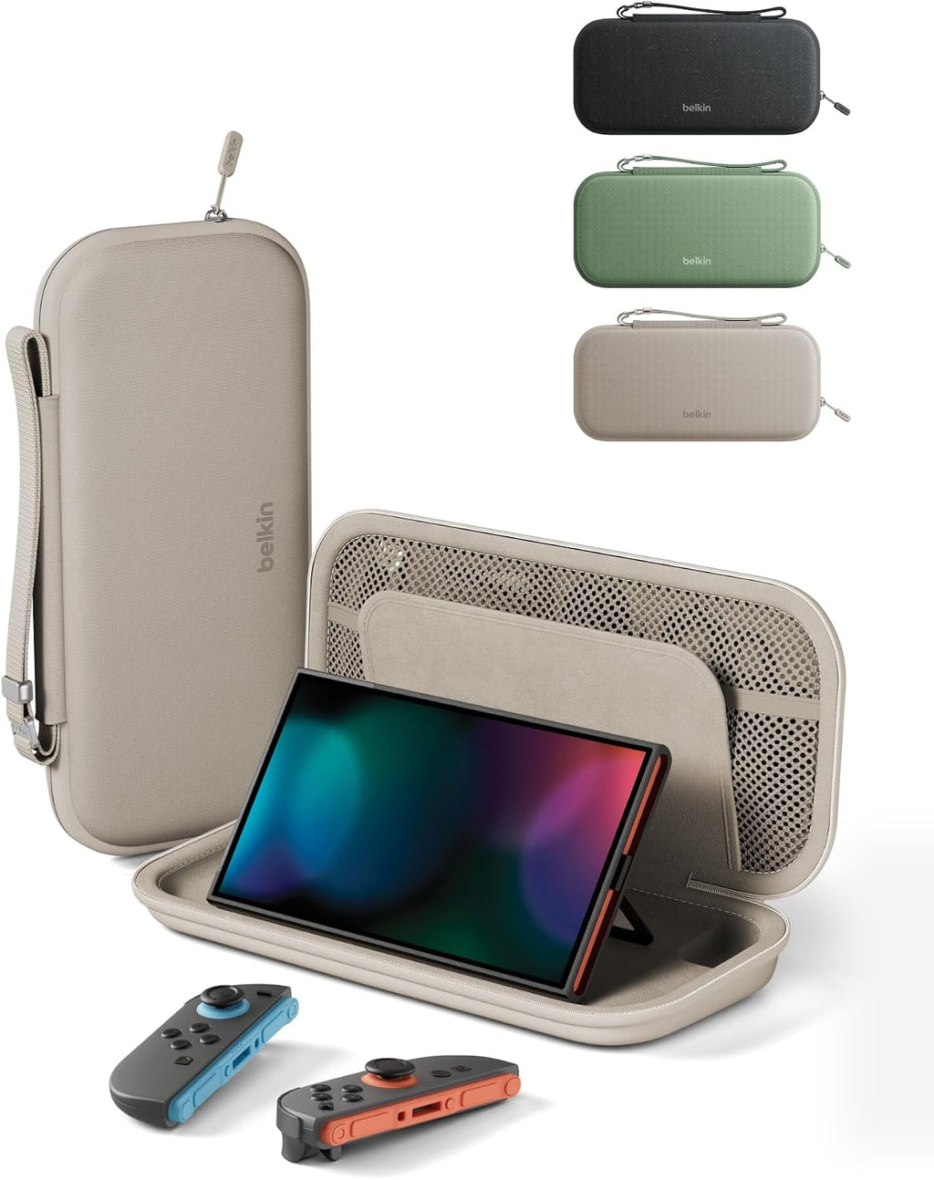 Belkin Nintendo Switch 2 Case Travel Bag w/AirTag Holder & Game Card Storage Pocket - Portable Lightweight Protective Carrying Case w/Hard Shell & Soft Interior, Gaming Travel Essentials - Sand