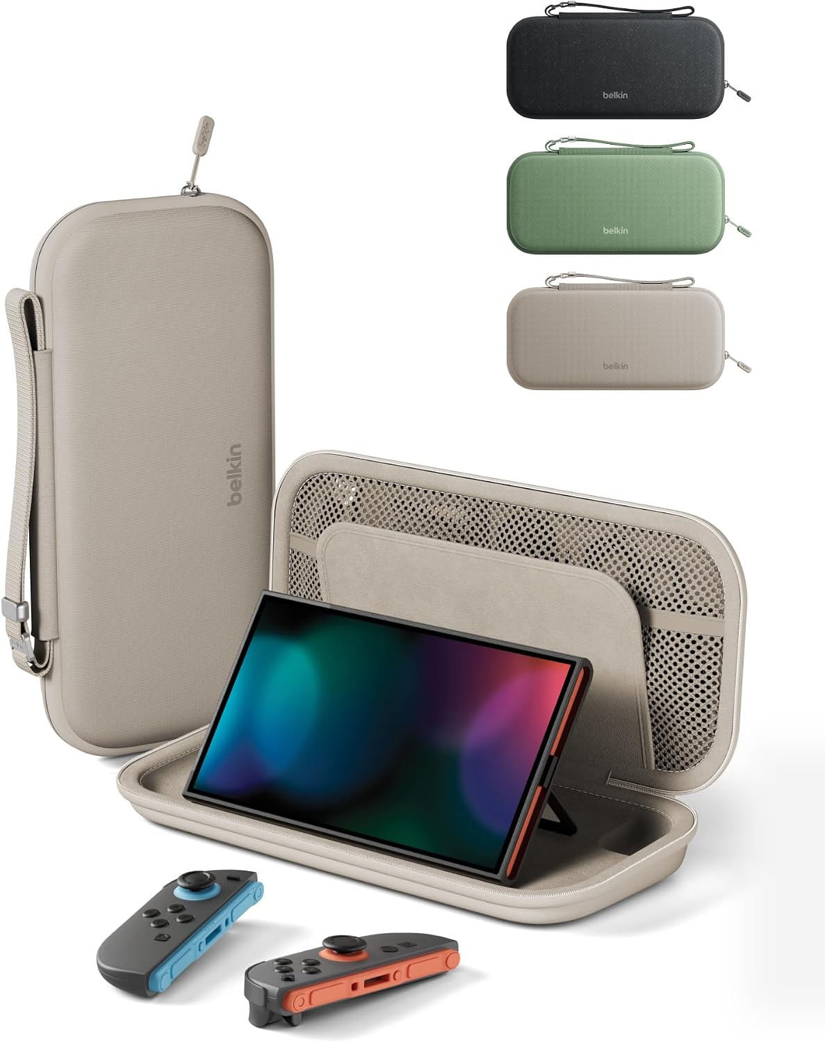 Belkin Nintendo Switch 2 Case Travel Bag w/AirTag Holder & Game Card Storage Pocket - Portable Lightweight Protective Carrying Case w/Hard Shell & Soft Interior, Gaming Travel Essentials - Sand