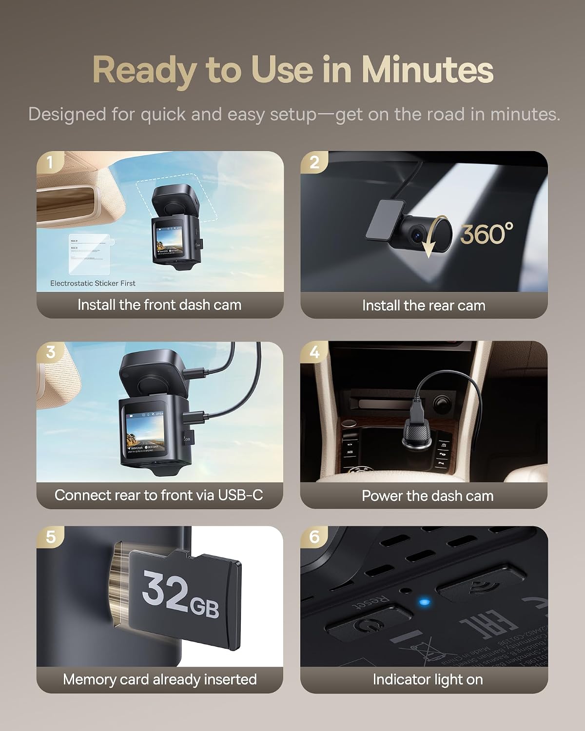 Baseus VD1 Pro Dash Cam Car Front Rear 4K+1080P Solar Dash Cam with 14-Day Battery Standby Parking Mode — Black