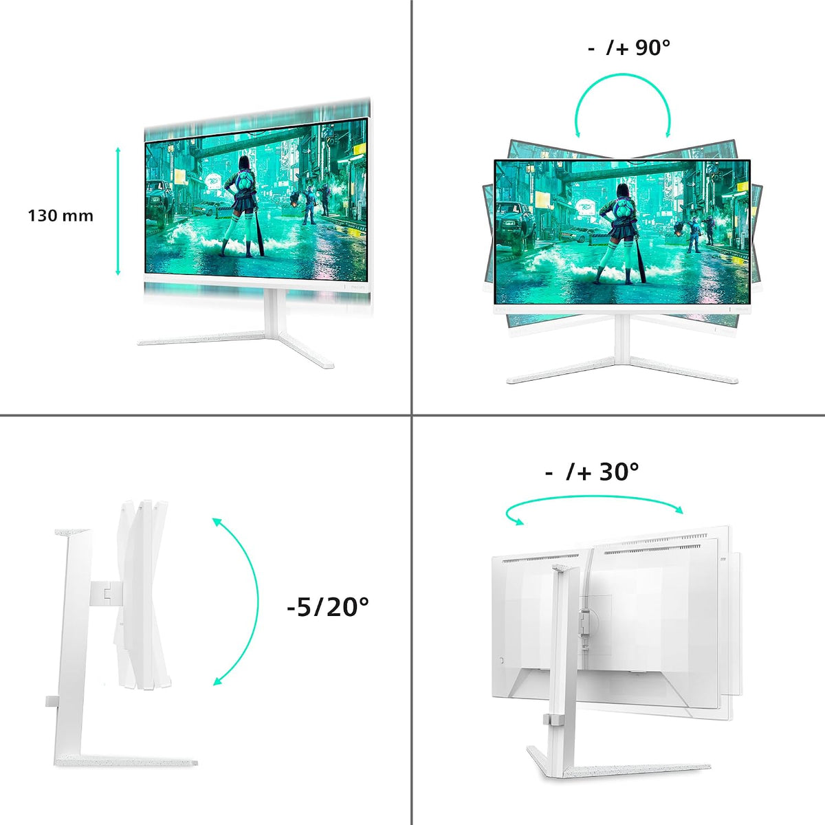 Philips 24M2N3201A - 23.8 inch Full HD gaming monitor, 180 Hz, 1ms GtG, FreeSync Prem., G-Sync comp. (1920x1080, 2x HDMI, DisplayPort) white — White