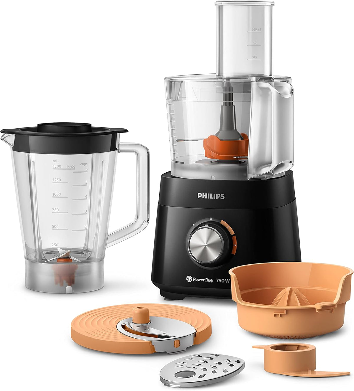 Philips Food Processor, 750W, 1.5L Bowl, 6 Accessories, 2 Speeds — Black