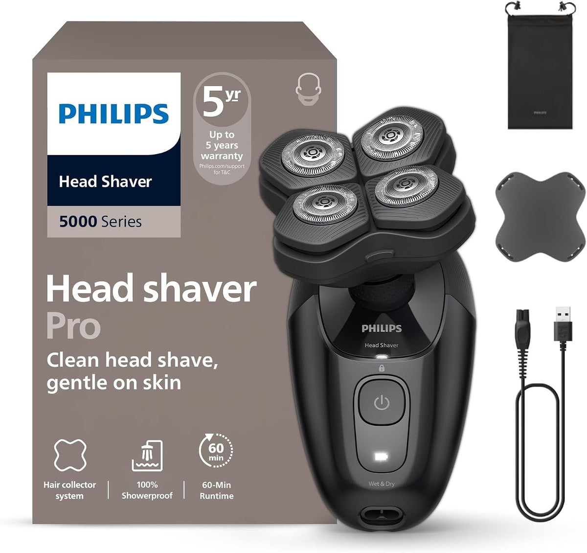 Philips Head Shaver Pro 5000 Series Essential shaver with ComfortCut Blades HS5980/15 — Black