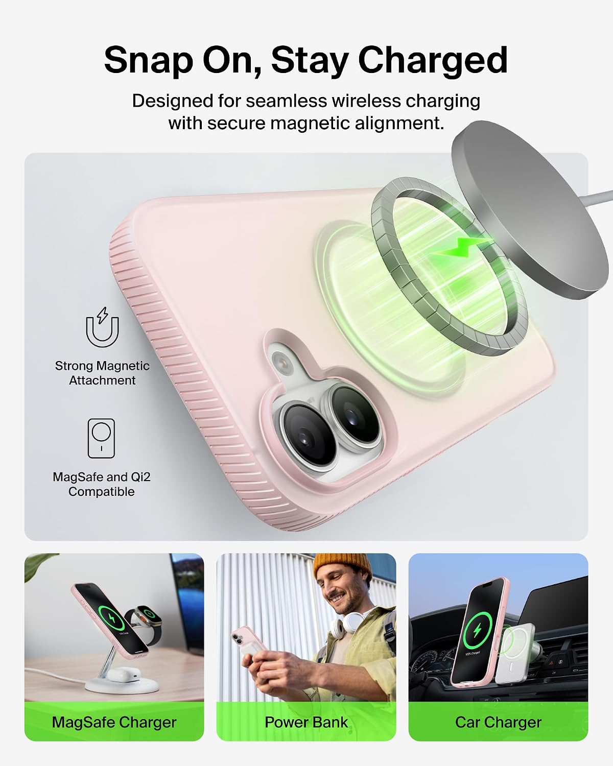 Belkin SheerForce Grip MagSafe Compatible iPhone 17 Case with Slim Design & Anti-Slip Side Lines - Magnetic, Transparent, & Shockproof Protective iPhone Case - Pink