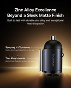 Baseus【1Port - Type C +30W Type L Coiled Cable】USB-C Car Phone Charger, Super Fast PD & QC 3.0 — Black