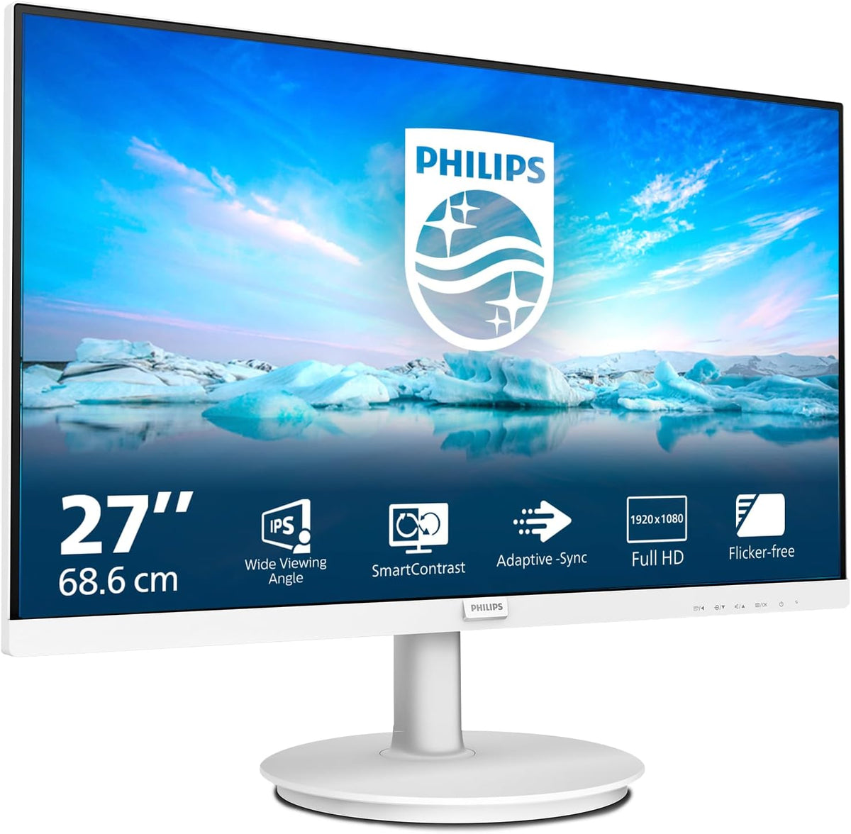Philips 271V8AW- 27 Inch FHD White Monitor, 75Hz, 4ms, VA, Speakers, AdaptiveSync, Flickerfree, Anti-Glare (1920 x 1080, 250 cd/m², HDMI) — schwarz