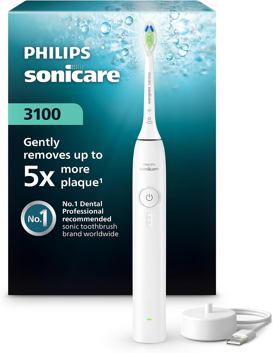 Philips Sonicare 3000 Series Electric Toothbrush Sonic Toothbrush with Pressure Sensor, 3 Intensity Levels, EasyStart Feature, SmarTimer & QuadPacer, 14Day Runtime,White,Model HX4031/21UAE Certified — Multicolor