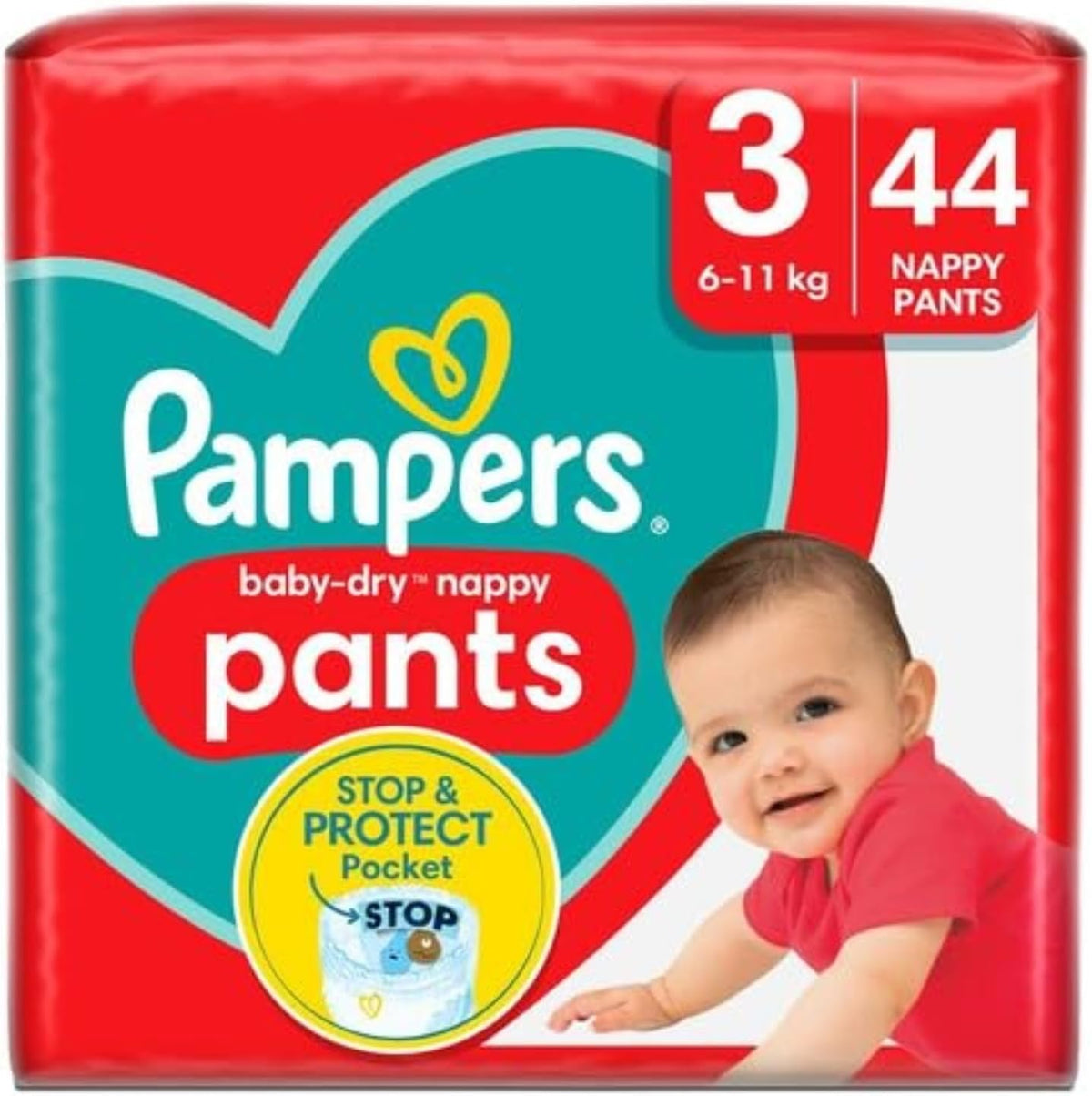 Pampers Baby-Dry 44 Nappy Pants Easy to Change, 6-1, 1 kg, Size 3