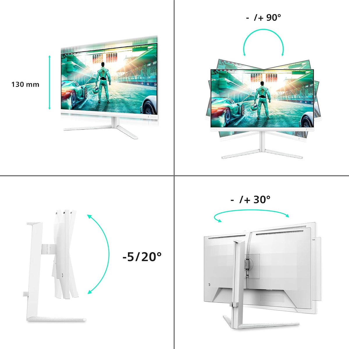 Philips 27M2N3501PA 27 Inch QHD Monitor, 260Hz, Fast IPS, 0.3ms MPRT Adaptive Sync HDR400 Height Adjustment (2560x1440,HDMI 2x 2.0,DP 1x 1.4) Black — White