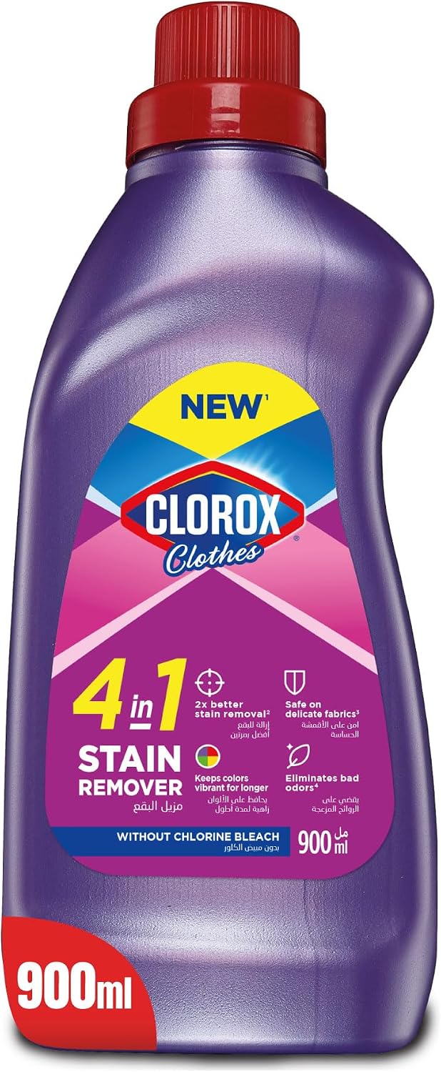 Clorox for Clothes 4in1 Stain Remover, 900ml, Clorox For Colored Clothes Without Chlorine Bleach, Safe on Delicate Fabrics — front product image