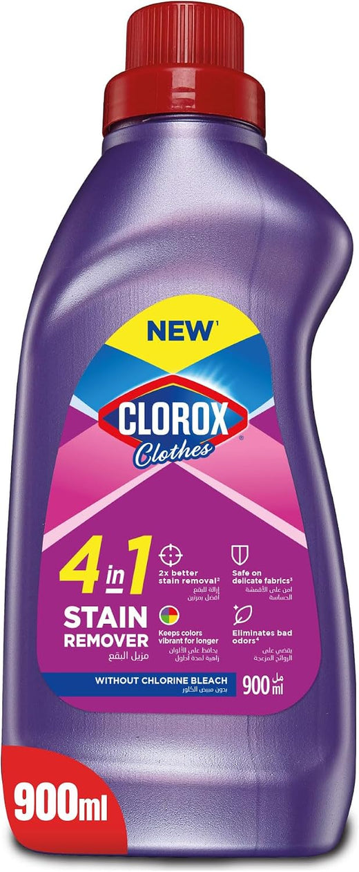 Clorox for Clothes 4in1 Stain Remover, 900ml, Clorox For Colored Clothes Without Chlorine Bleach, Safe on Delicate Fabrics