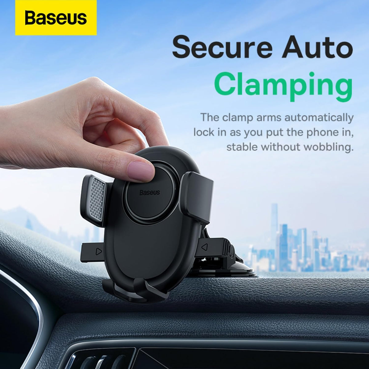 Baseus UltraControl Series 2-in-1 Car Phone Holder, Auto Clamping Car Phone Mount, Universal Phone Holder for Car Applicable — Auto Clamping- UCL — Black
