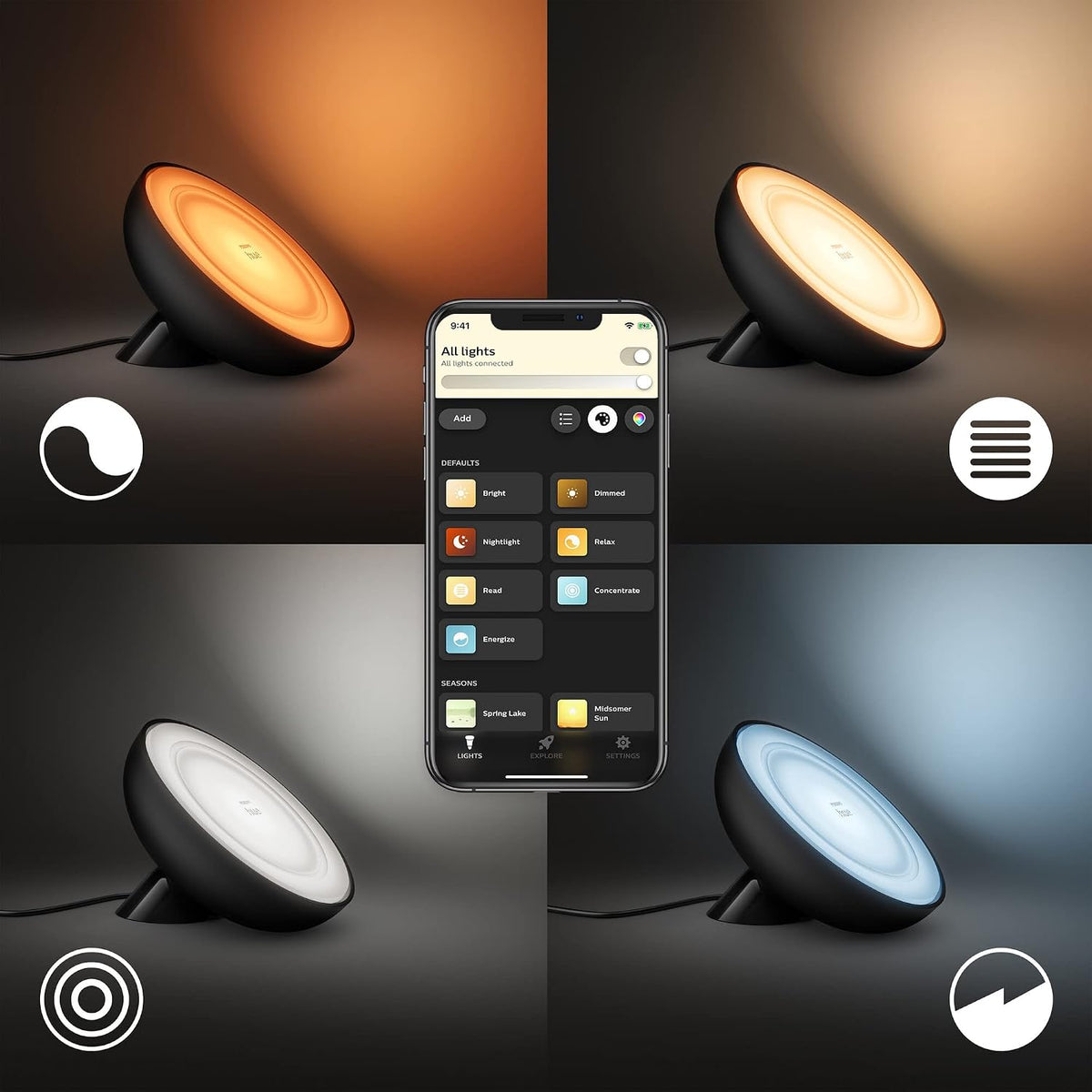 Philips Hue White and Colour Ambiance Bloom [Black] Smart LED Table Lamp, with Bluetooth Works with Alexa and Google Assistant — Black