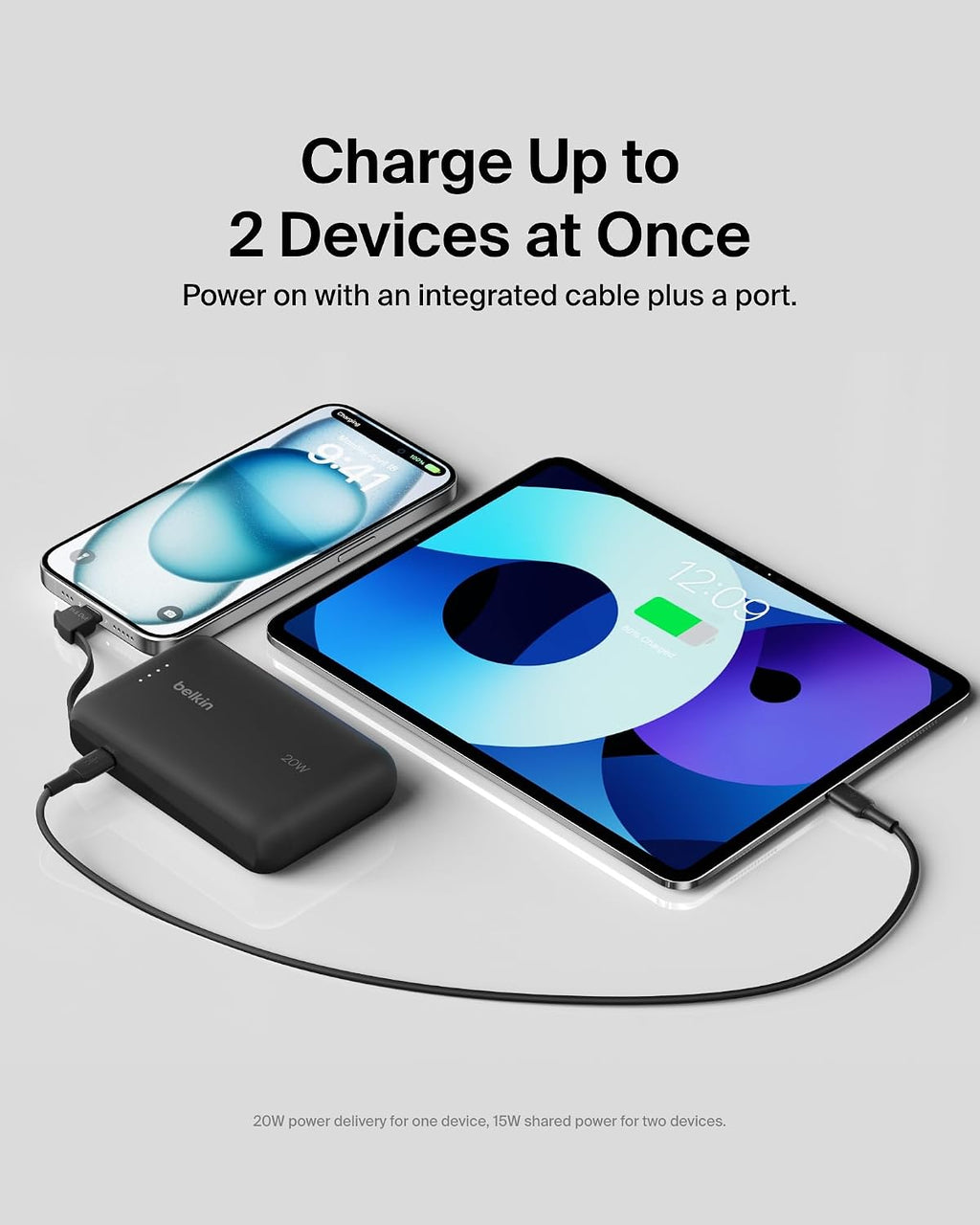 Belkin BoostCharge 10000mAh Power Bank with Integrated USB-C Cable - Black