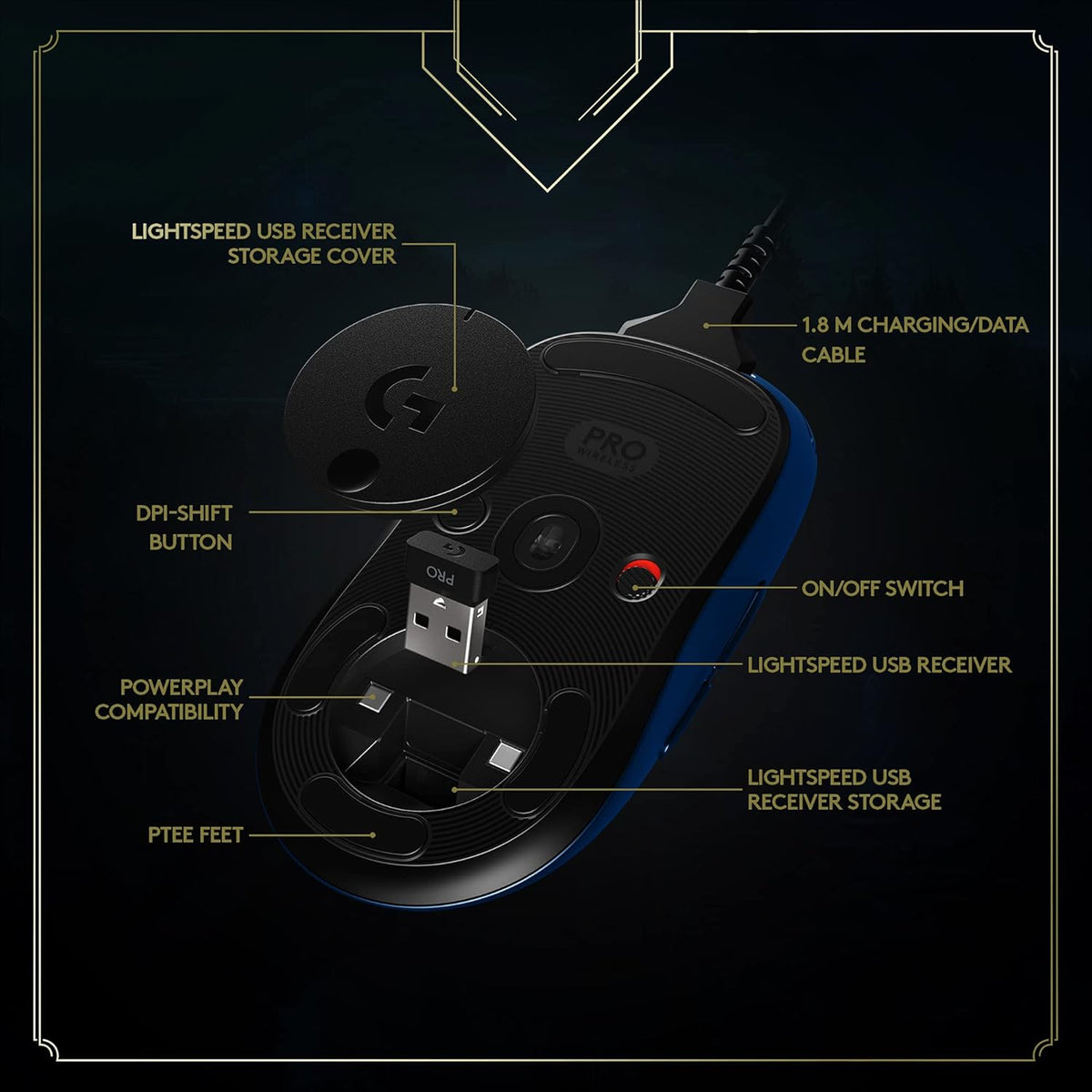 Logitech G PRO Wireless Gaming Mouse — League of Legends Edition — Bule