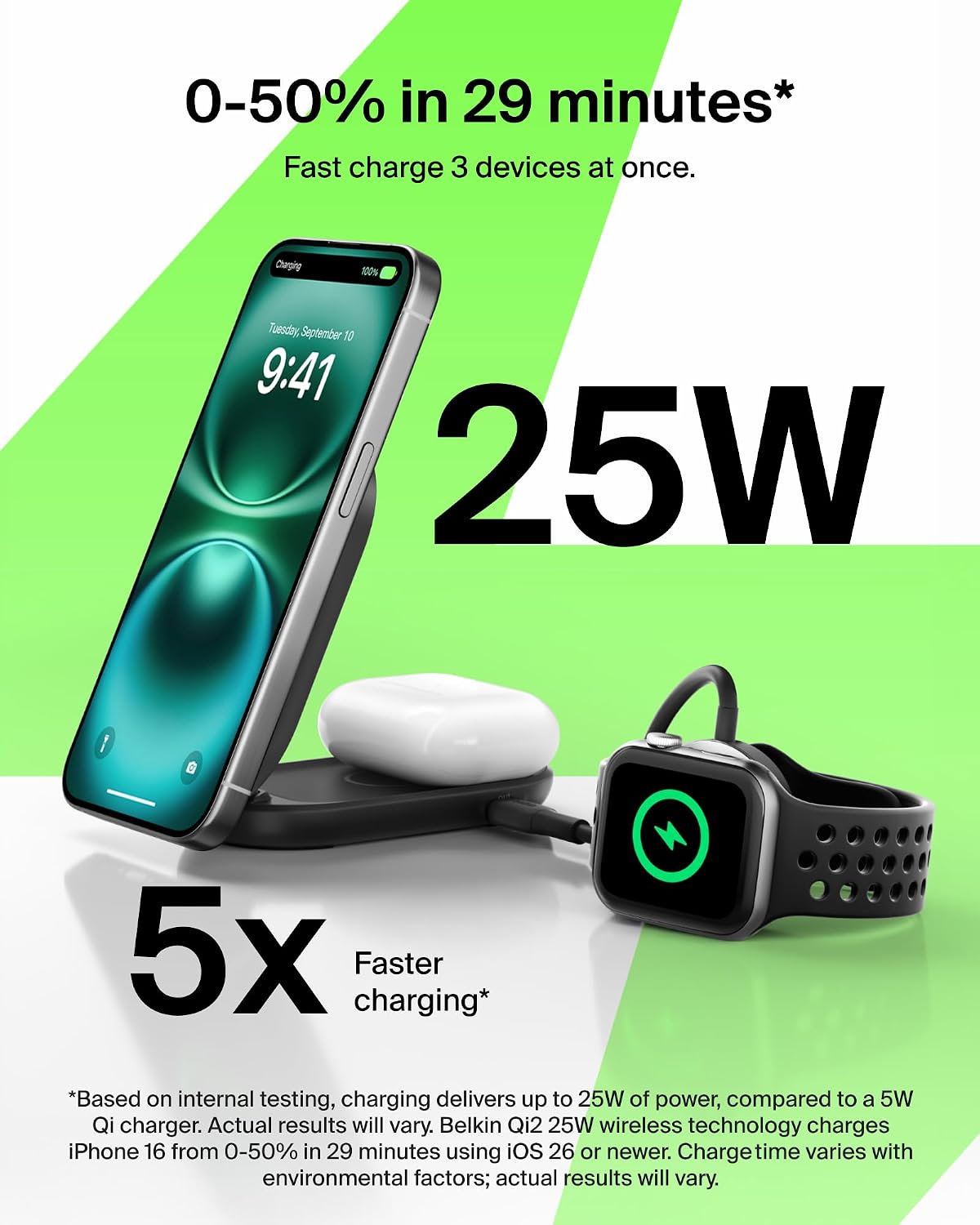 Belkin UltraCharge 2 in 1 Magnetic Wireless Charger with Qi2, 25W - Black