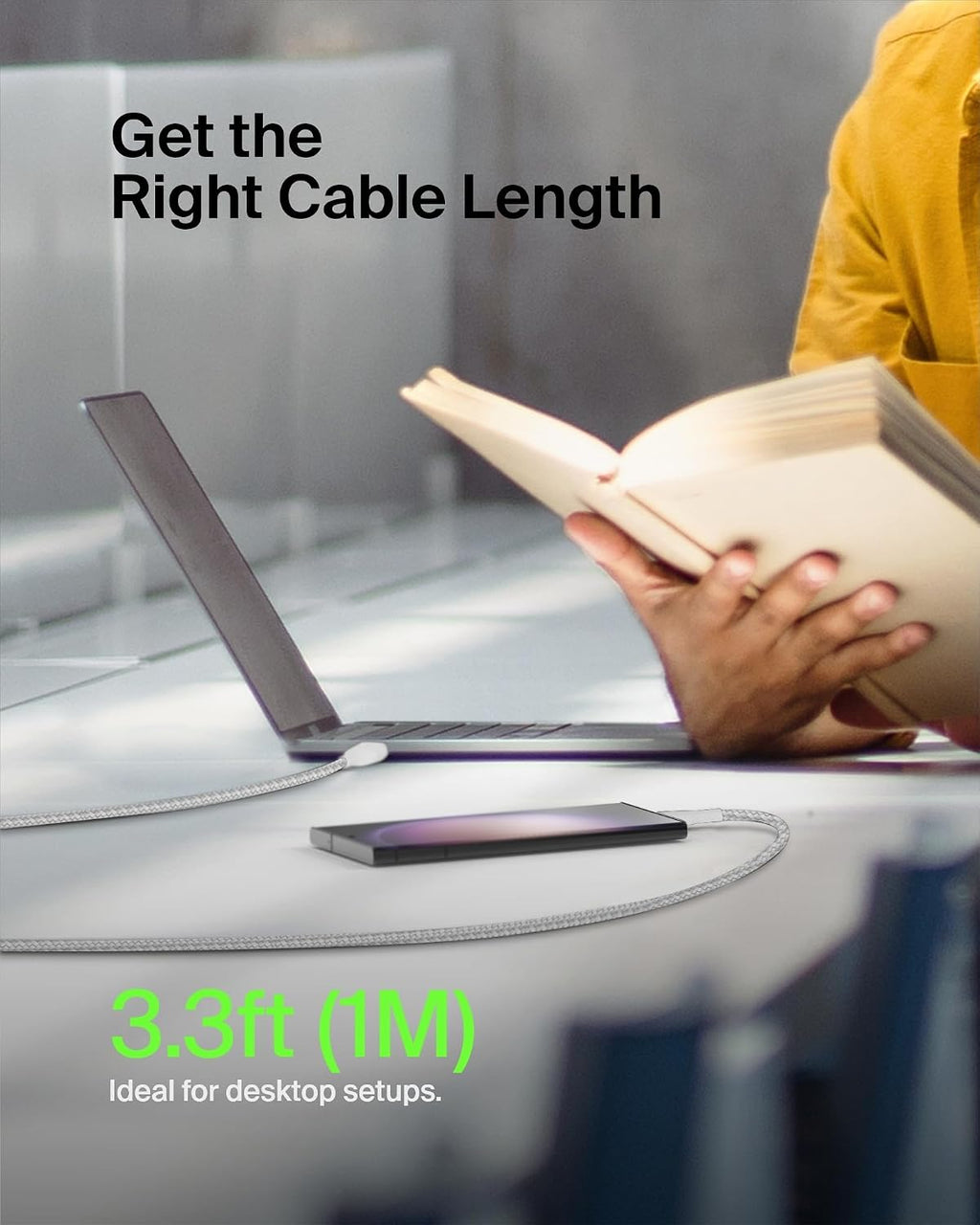 Belkin Fast Charge Braided USB C charger cable, USB-C to USB-A cable, USB type C charging cable for iPhone 15, Samsung Galaxy S23, Google Pixel, iPad, MacBook, Nintendo Switch and more - 1m, White