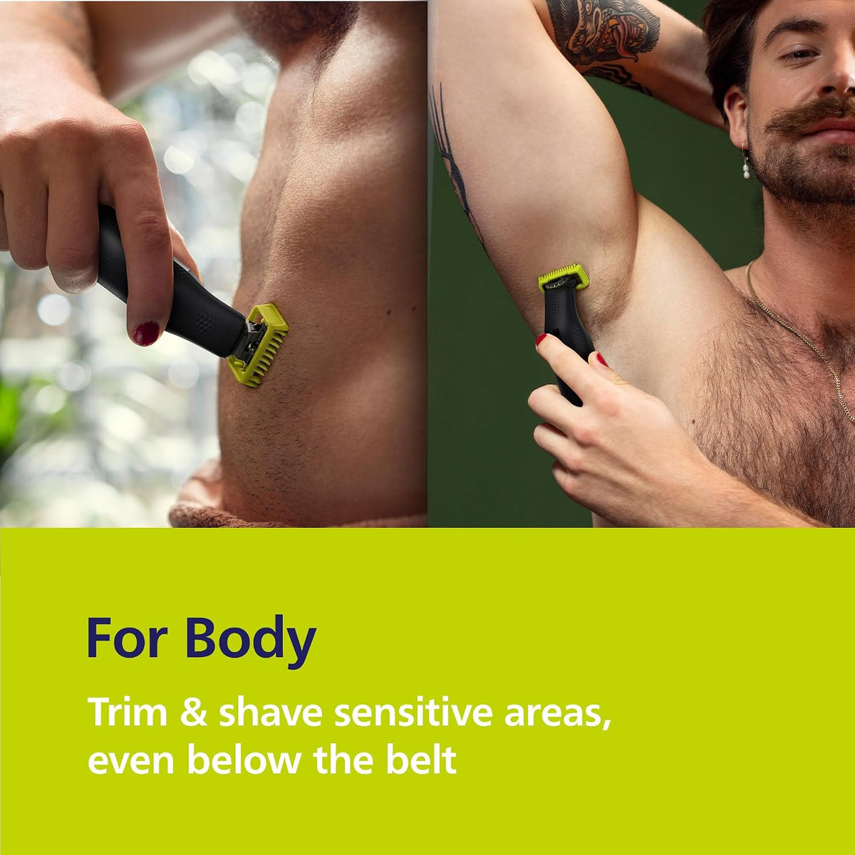 Philips Norelco Philips OneBlade Pro 360 Face + Body, Electric Shaver, Beard Trimmer and Body Groomer, with 360 Blade Technology, 14-Length Precision Comb, Body Kit, Soft Pouch, Model QP6542/70 — Black/Lime Green