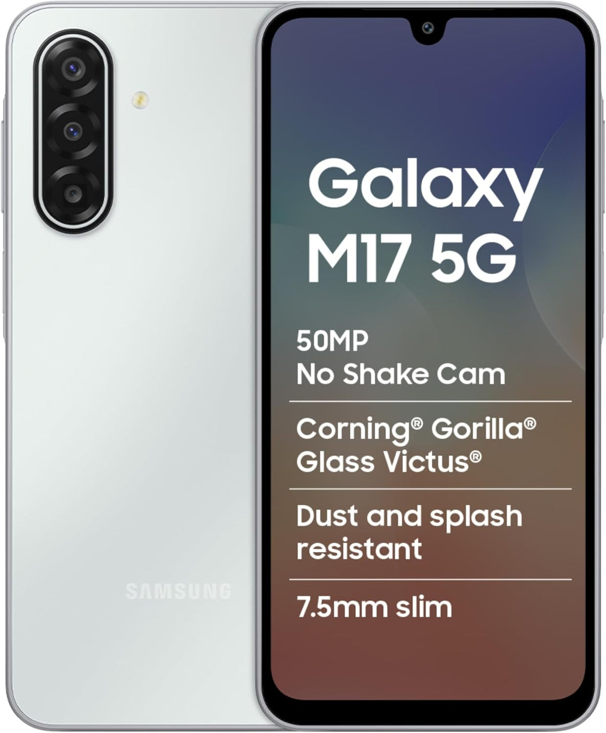 Samsung Galaxy M17 5G (Moonlight Silver, 8GB RAM, 128GB Storage)| Circle to Search| Gemini Live| 50MP OIS Triple Camera| IP54 Rating| Gorilla Glass Victus| AI| 6 Gen of OS Upgrades| Without Charger