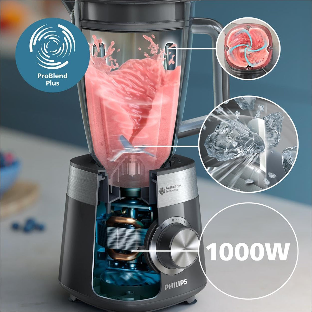 Philips Blender 5000-1000W ProBlend Plus, 3 Speeds — Cashmere Grey