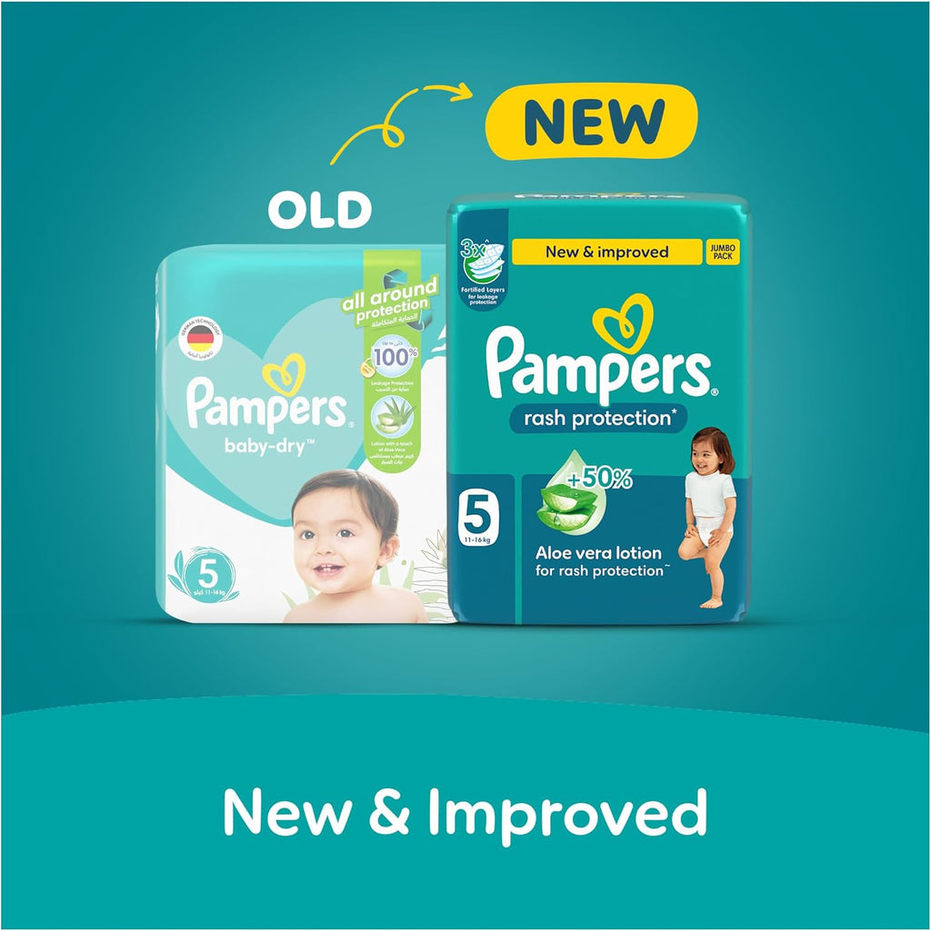 Pampers Rash Protection Aloe Taped Diapers Size 5, 11-16kg Jumbo 66 Count