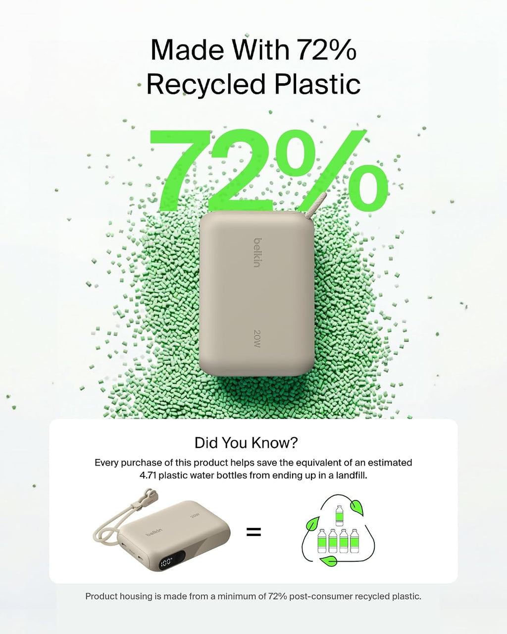 Belkin BoostCharge 10000mAh Power Bank with Digital Battery Display - Sand