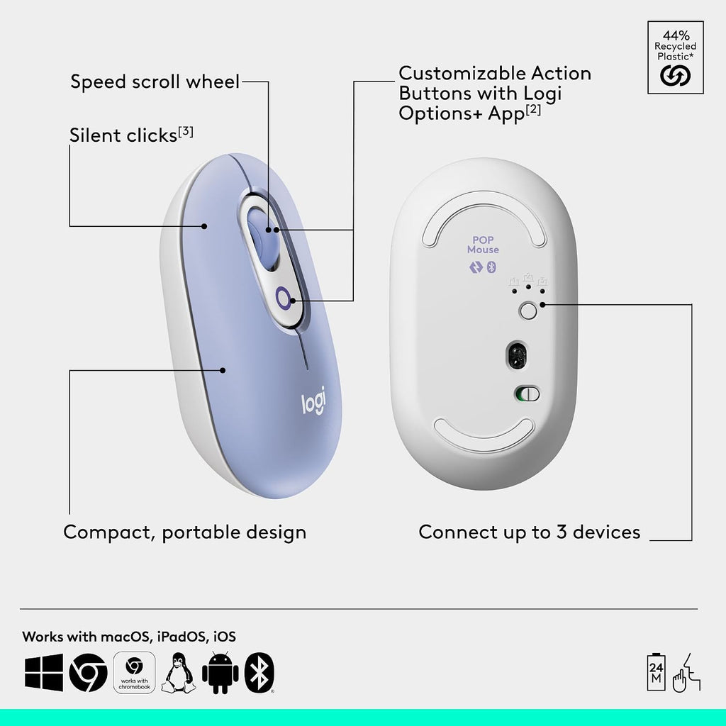 Logitech POP Mouse Wireless Mouse — Purple