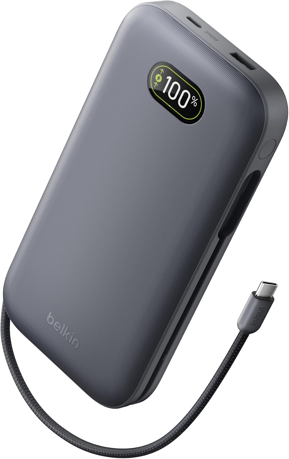 Belkin UltraCharge Pro Power Bank 27000mAh 240W, Portable Charger with Integrated USB C Cable, USB PD - Fast Charging Battery Pack for MacBook Pro, iPhone, iPad, Galaxy, Pixel & More - Charcoal
