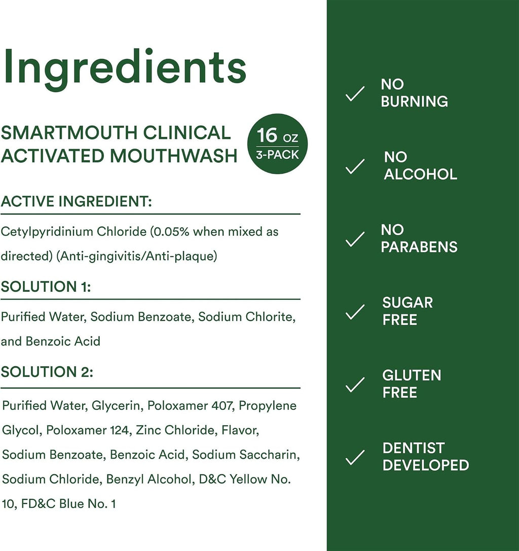 SmartMouth Clinical Zinc Activated Mouthwash, Clean Mint, 16 fl oz, 3-Pack — additional product view 8