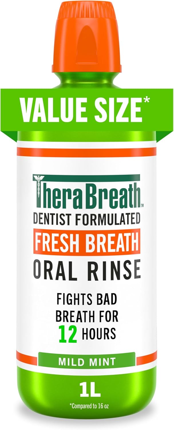 TheraBreath Fresh Breath Mouthwash, Mild Mint, 1 L — front product image