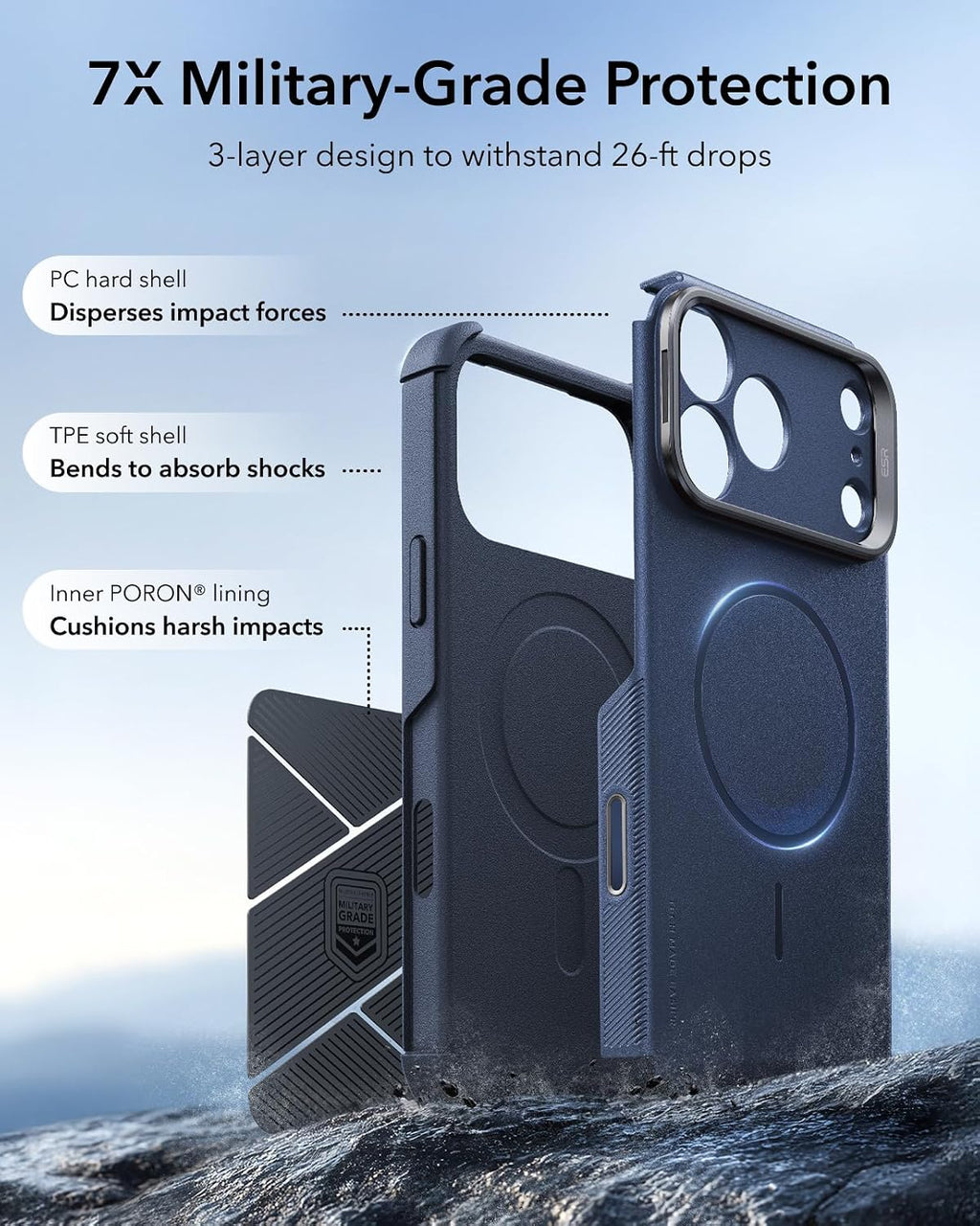 ESR - iPhone 17 Pro Max Case with Stand, 25.5 FT Military Grade Drop Protection with Camera Control, Shock Absorbing Rugged Cover, Compatible with Accessories