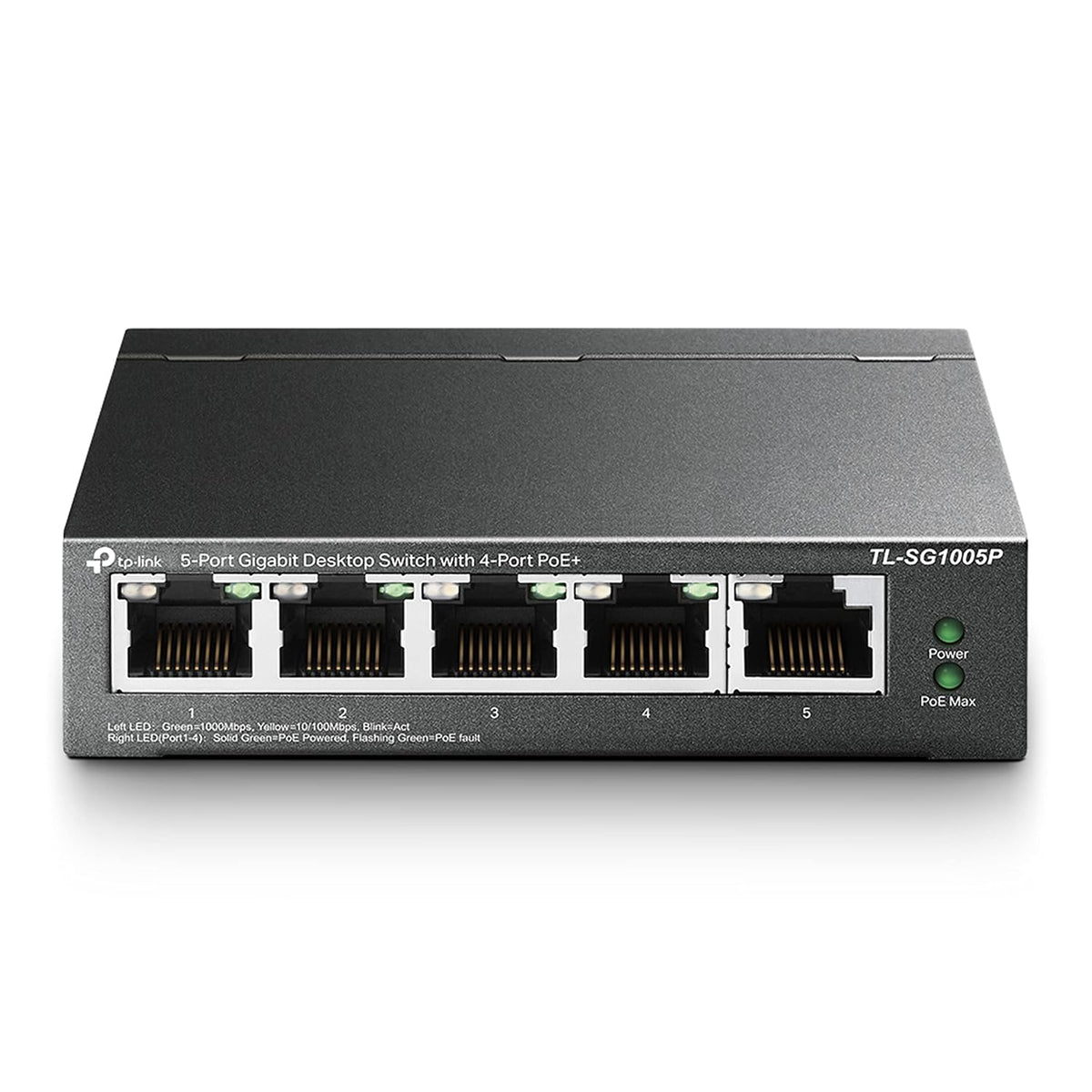 TP-Link TL-SG1005P 5-Port Gigabit PoE Switch, 4 PoE+ Ports @65W, Desktop, Plug & Play, Sturdy Metal with Shielded Ports, Fanless, Limited Lifetime Protection, Traffic Optimization, Unmanaged,