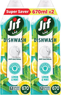 JIF Antibacterial Dishwashing Liquid, Lemon & Mint, 670ml x 2 — front product image