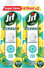 JIF Antibacterial Dishwashing Liquid, Lemon & Mint, 670ml x 2 — front product image