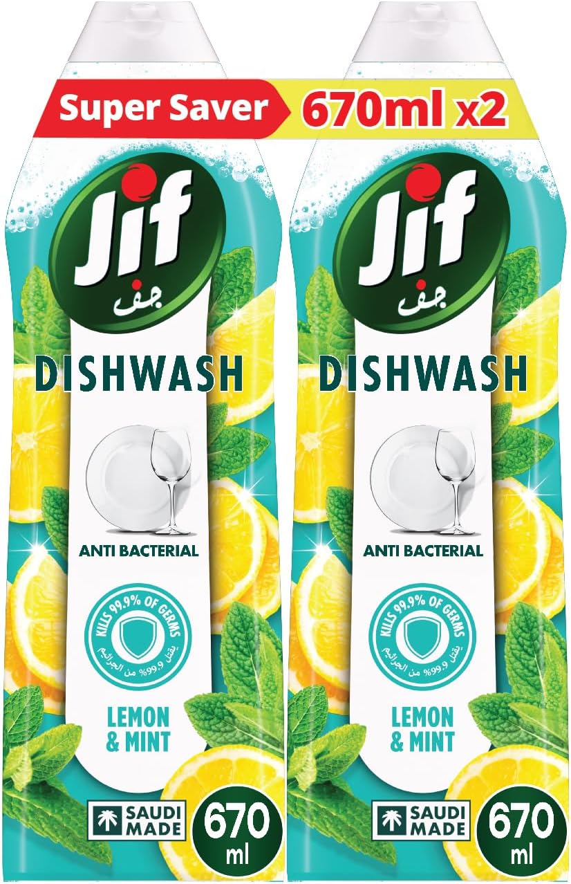 JIF Antibacterial Dishwashing Liquid, Lemon & Mint, 670ml x 2 — front product image