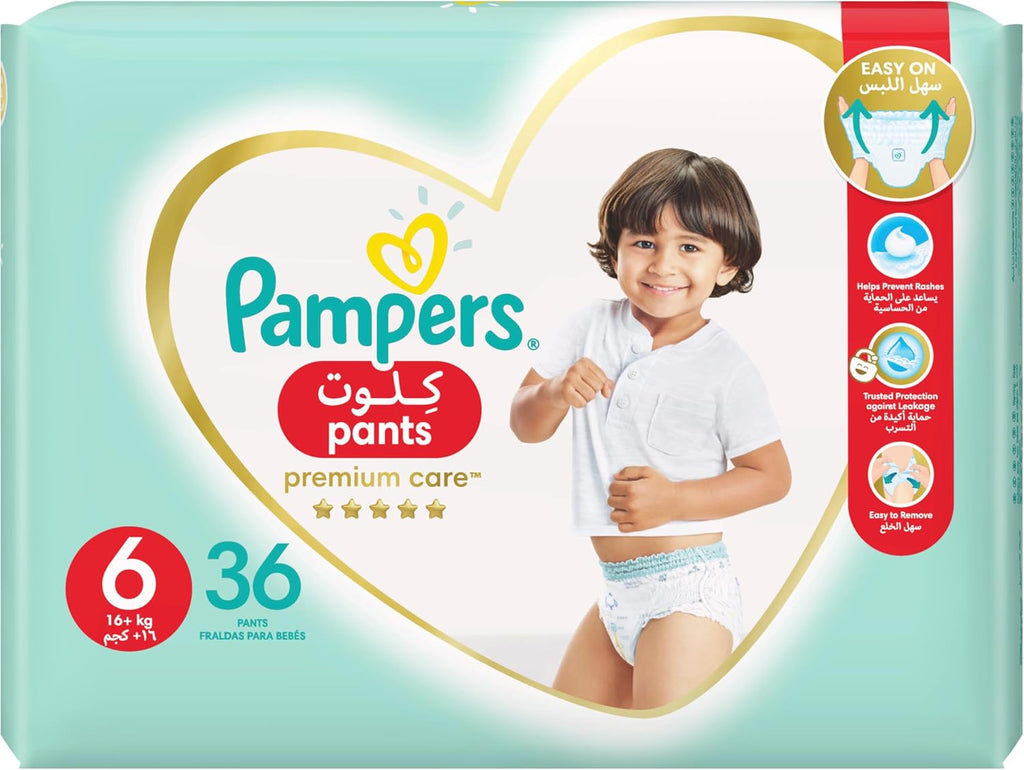 Pampers Premium Care Pants Diapers, Size 6, 16+kg, Unique Softest Absorption for Ultimate Skin Protection, 36 Count
