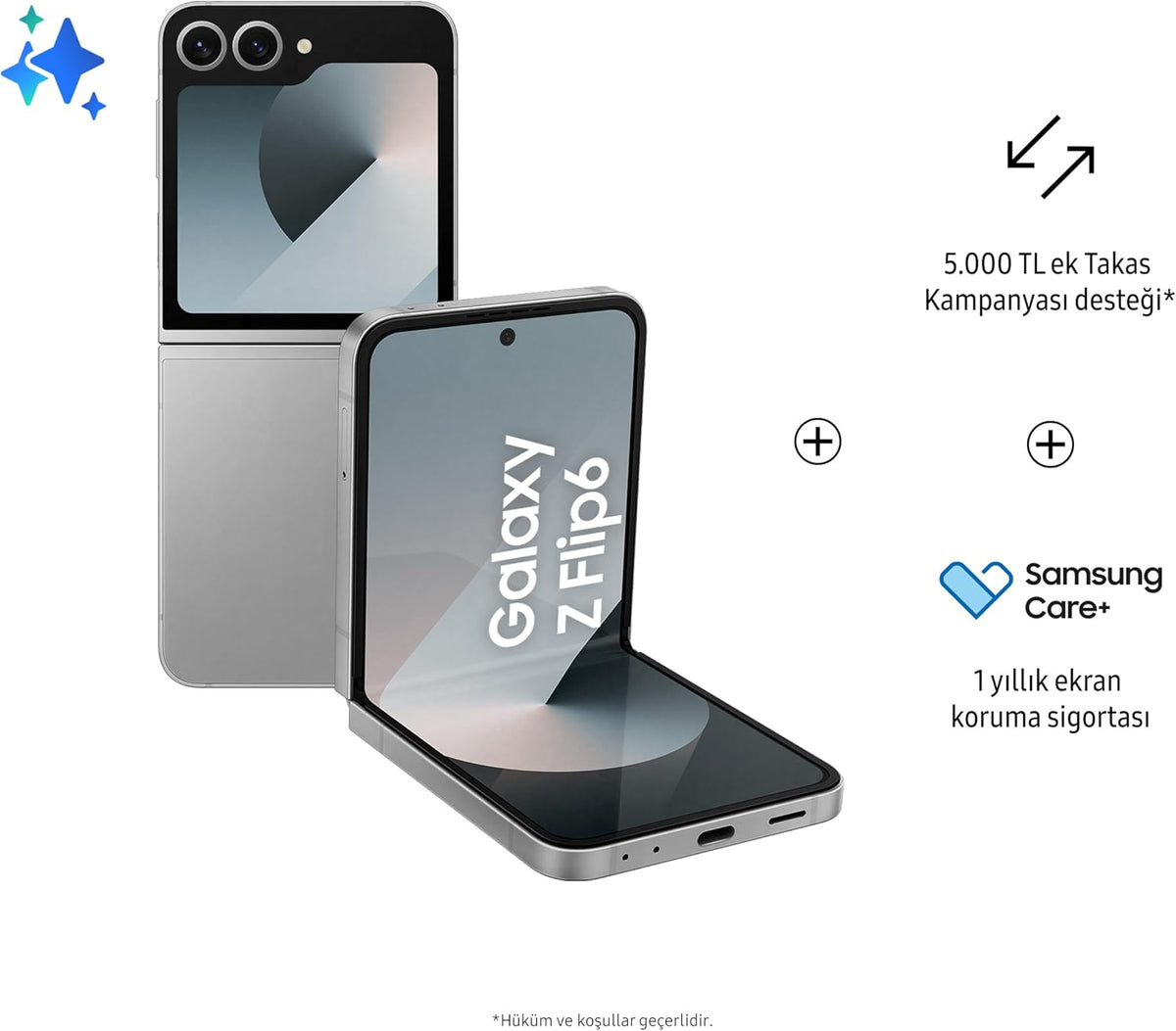 SAMSUNG Galaxy Z Flip6, 12GB RAM, 512GB Storage, Silver Shadow, 50MP Camera, 1 year Seller Warranty (International Version)