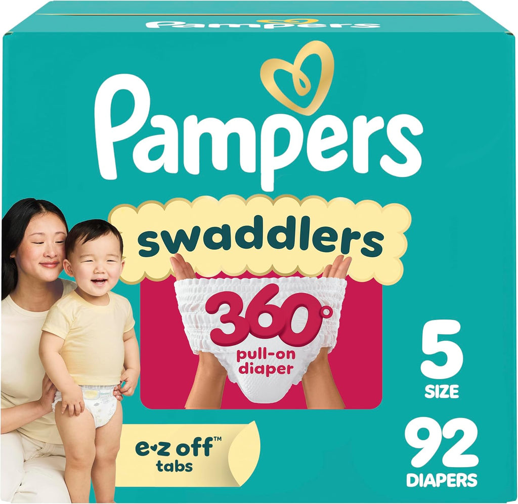 Pampers Diapers - Swaddlers 360 - Size 5, 92 Count, for up to 100% Leakproof Premium Skin Protection (Packaging May Vary)